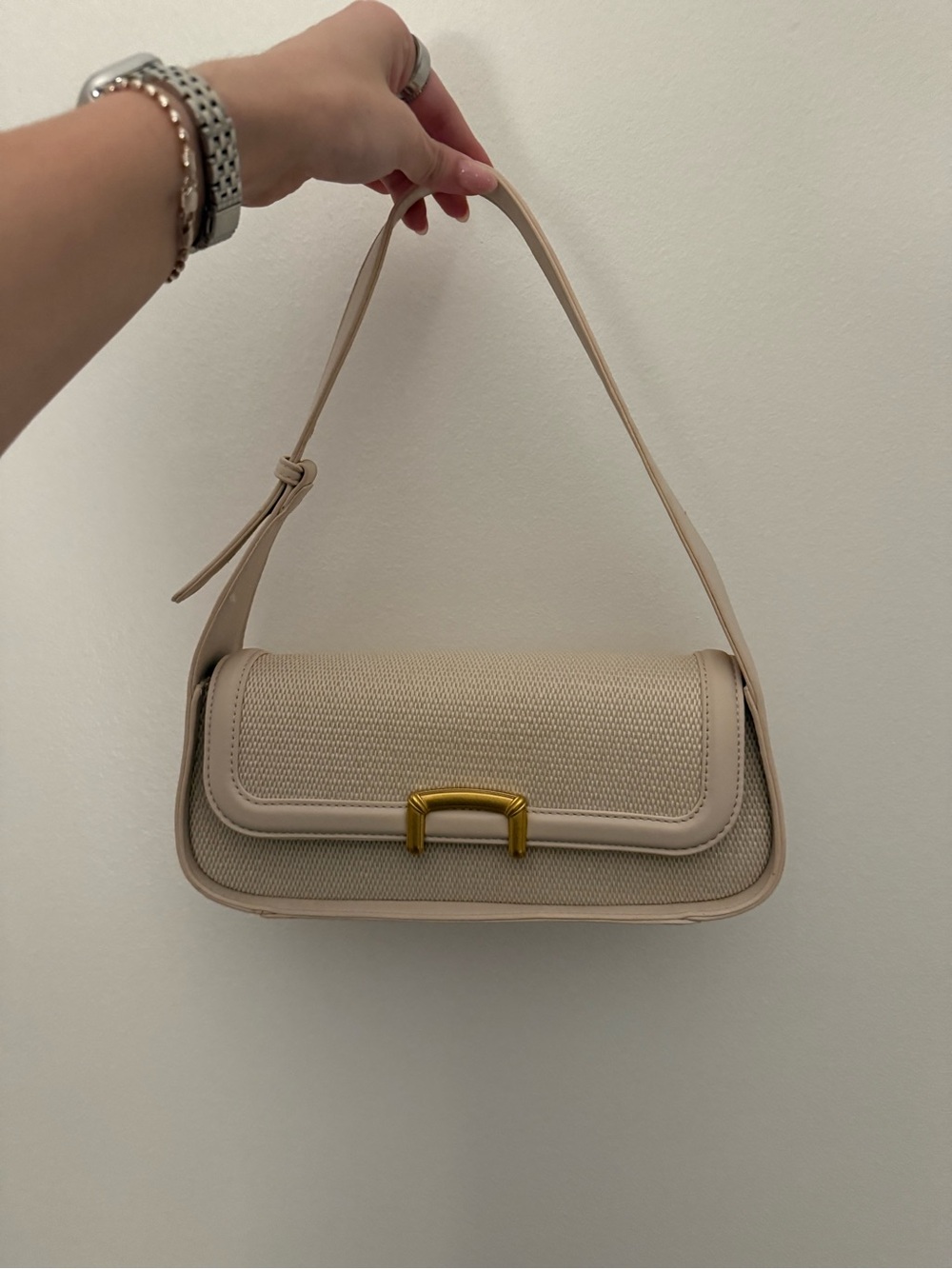 Miztique Cream Shoulder Bag with Gold Accent